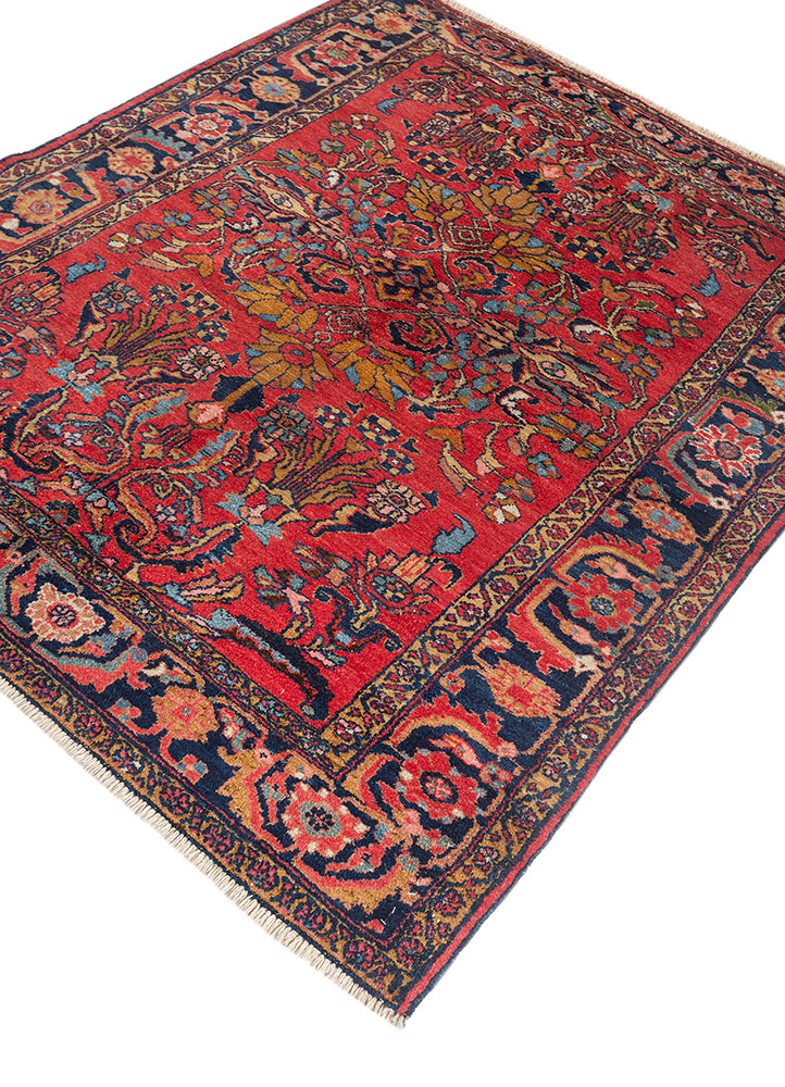 aalam red and orange wool hand knotted Rug - FloorShot