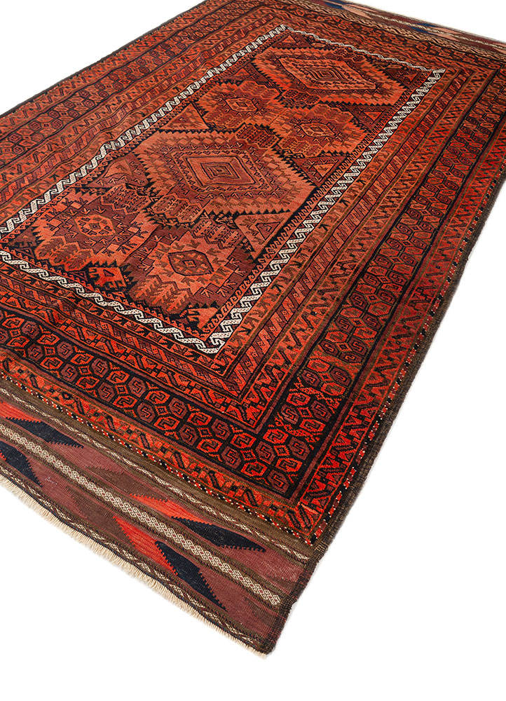 kiaan red and orange wool hand knotted Rug - FloorShot