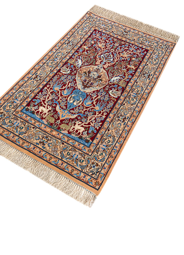 aalam red and orange wool hand knotted Rug - FloorShot