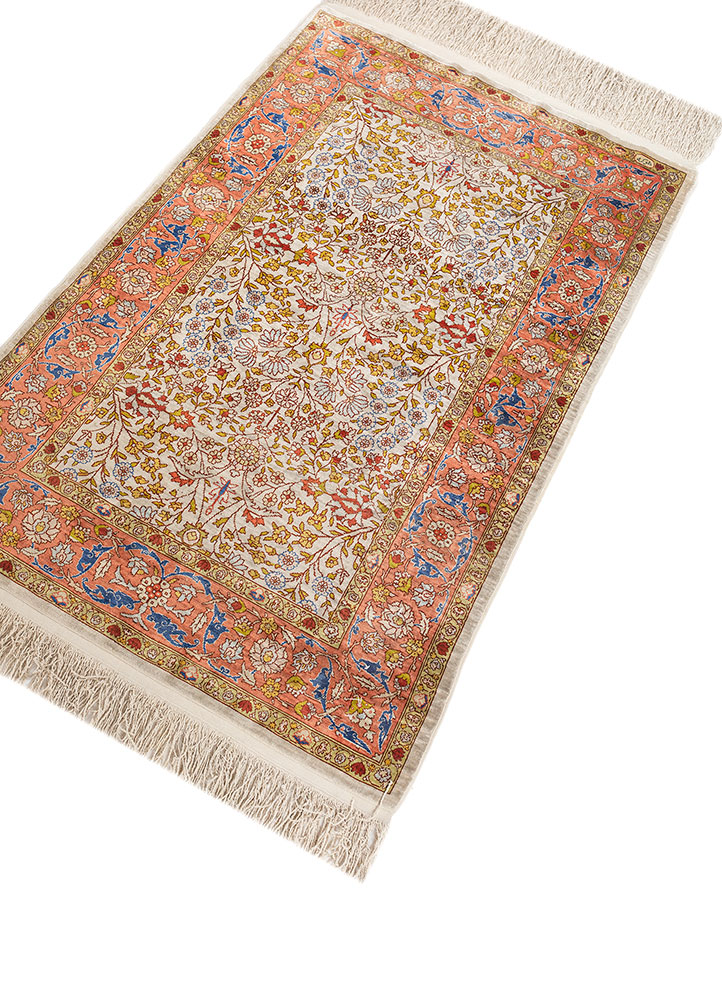 gulmarg ivory silk hand knotted Rug - FloorShot