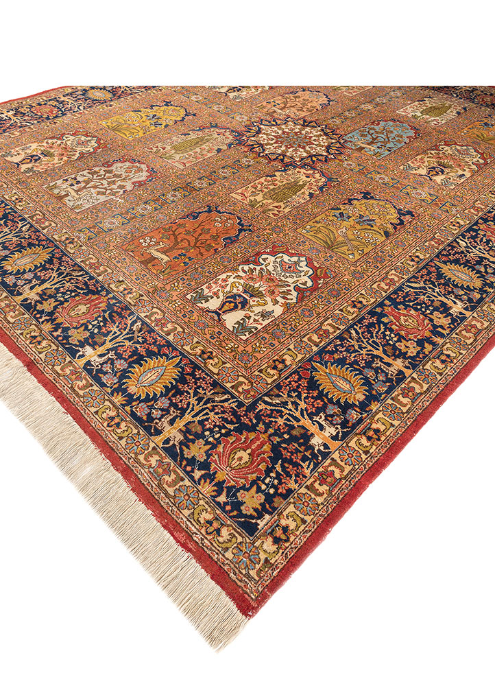 aalam red and orange wool hand knotted Rug - FloorShot