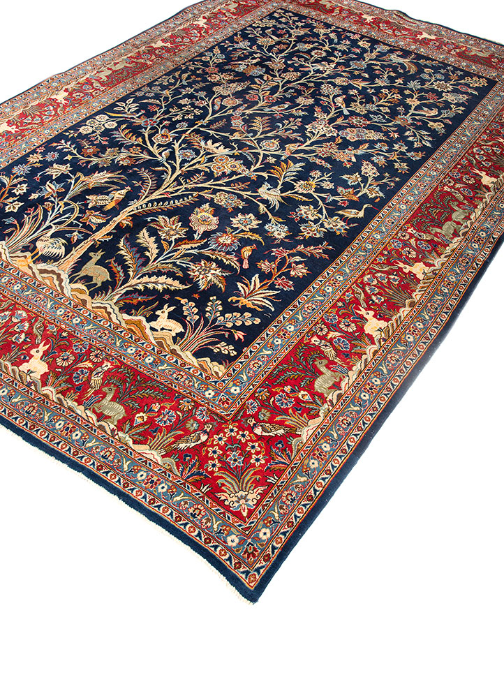 aalam blue wool hand knotted Rug - FloorShot
