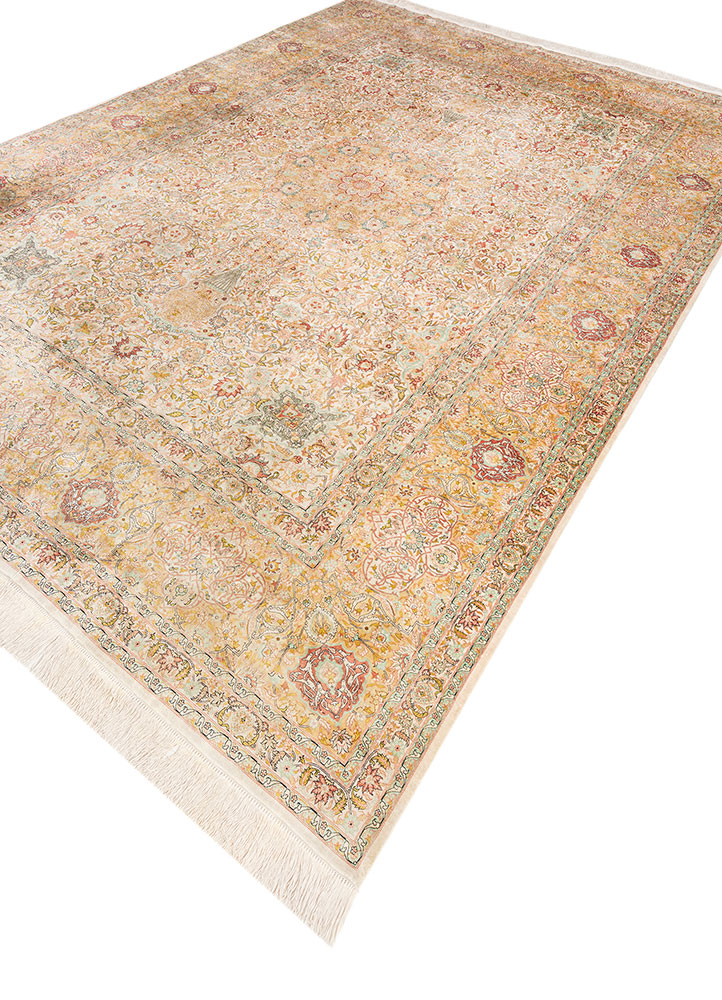 gulmarg ivory silk hand knotted Rug - FloorShot