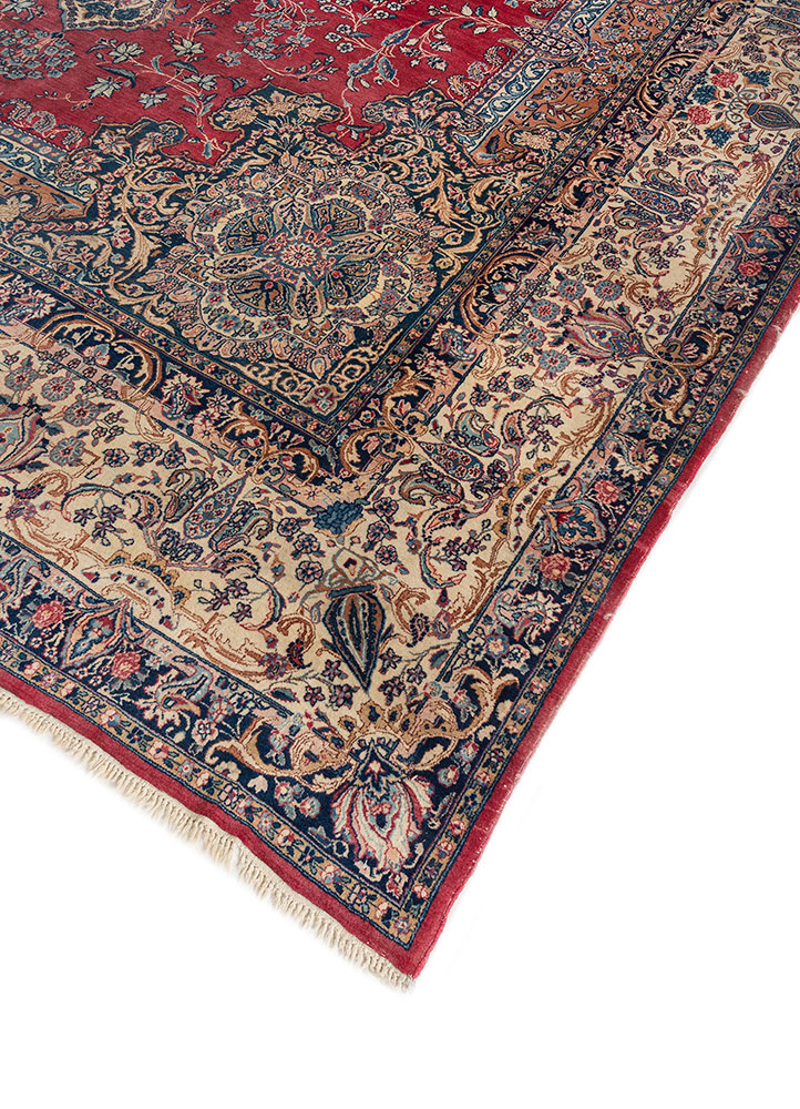 aalam red and orange wool hand knotted Rug - FloorShot