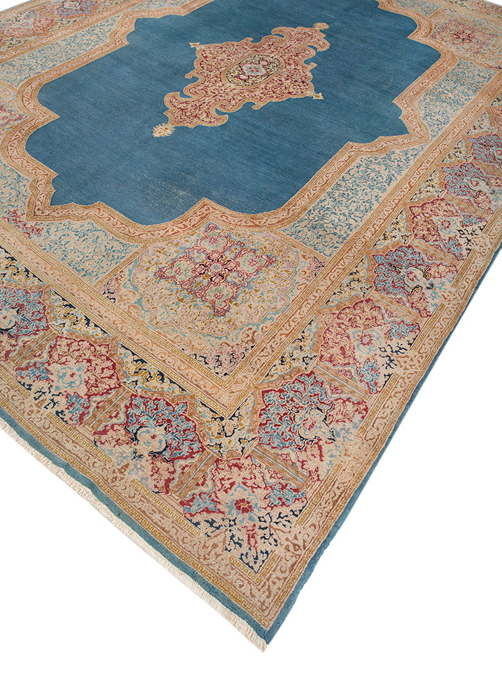 aalam blue wool hand knotted Rug - FloorShot