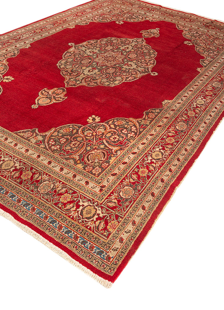 aalam red and orange wool hand knotted Rug - FloorShot