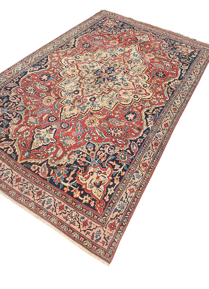 aalam red and orange wool hand knotted Rug - FloorShot