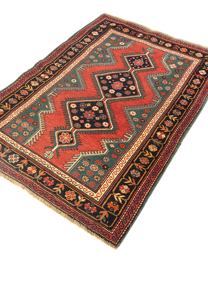 kiaan red and orange wool hand knotted Rug - FloorShot