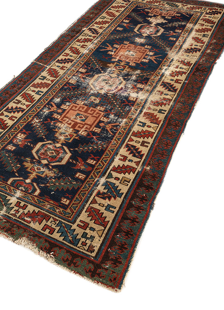 nayaab blue wool flat weaves Rug - FloorShot