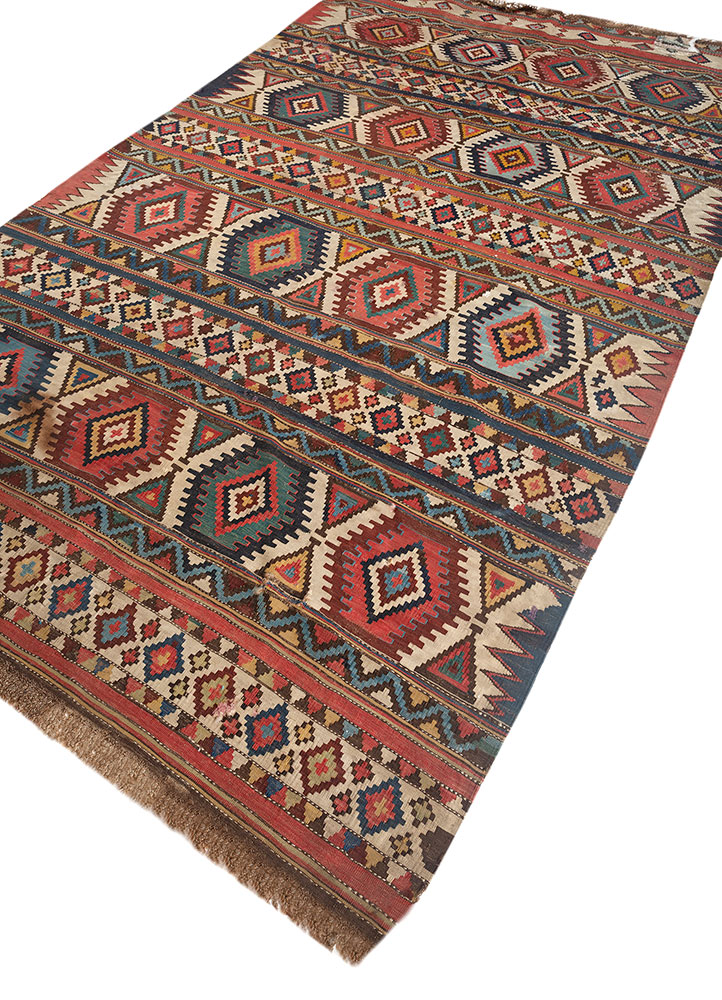 nayaab blue wool flat weaves Rug - FloorShot