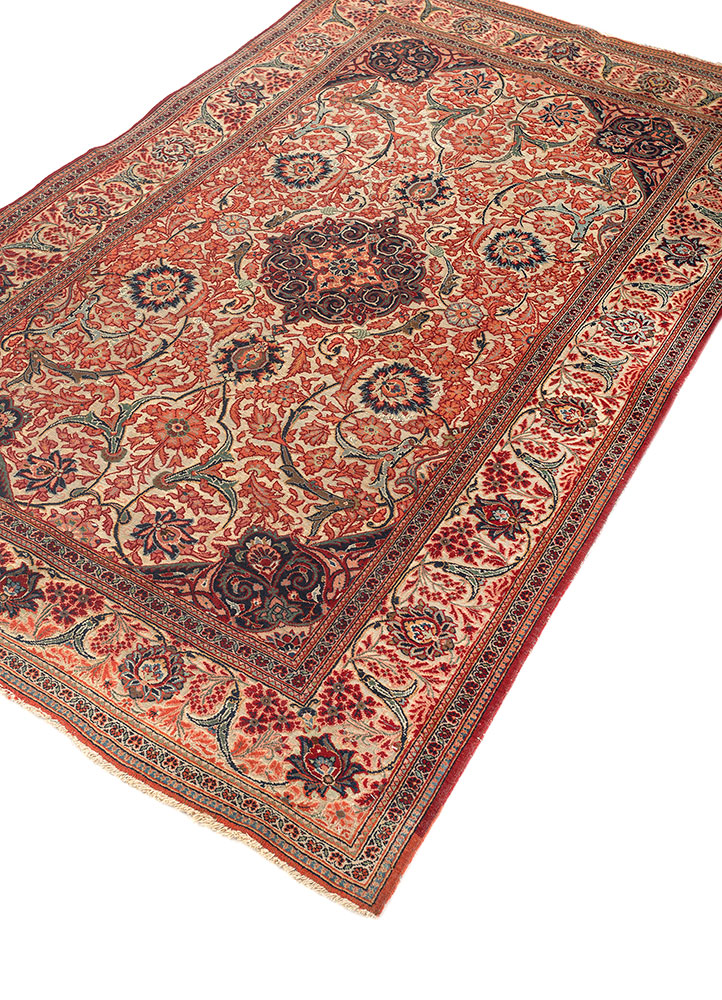 aalam red and orange wool hand knotted Rug - FloorShot
