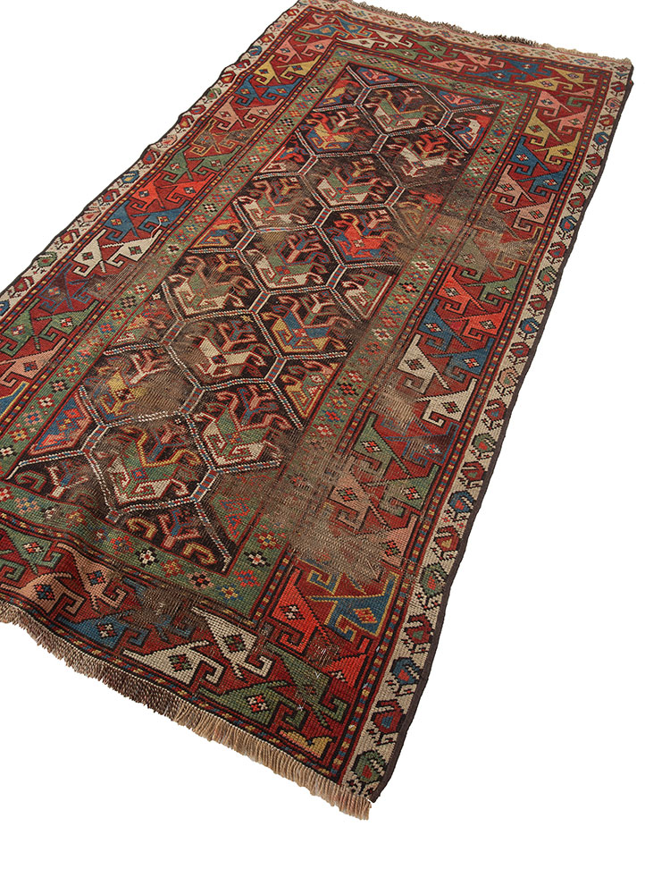 aalam red and orange wool flat weaves Rug - FloorShot