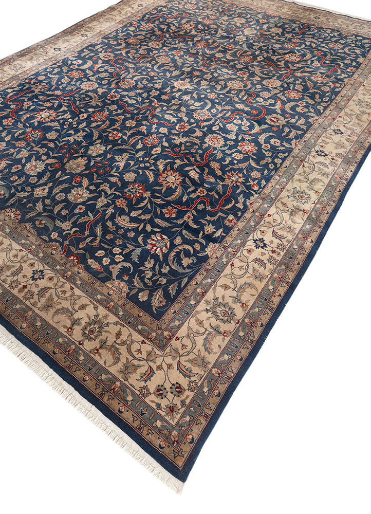 aalam blue wool hand knotted Rug - FloorShot