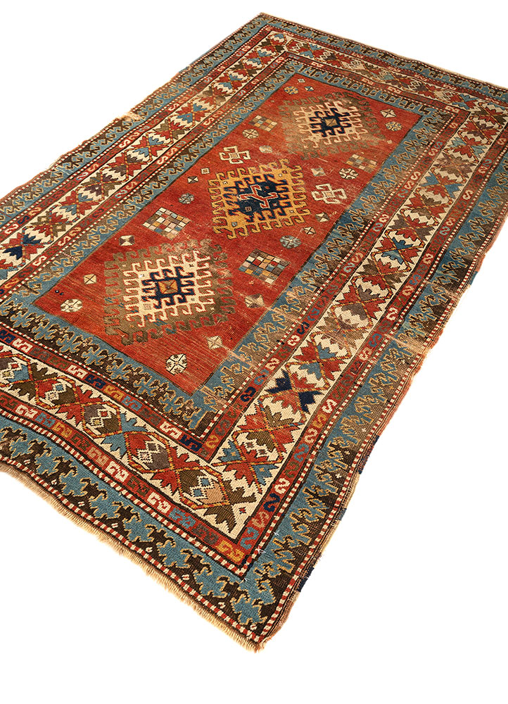 kiaan red and orange wool hand knotted Rug - FloorShot