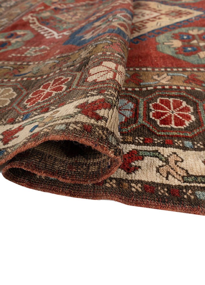 kiaan red and orange wool hand knotted Rug - FloorShot