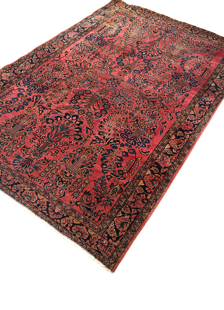 aalam red and orange wool hand knotted Rug - FloorShot