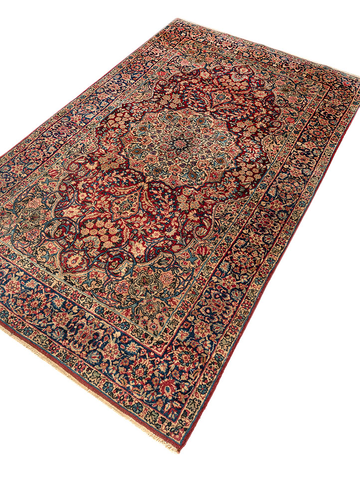 aalam red and orange wool hand knotted Rug - FloorShot