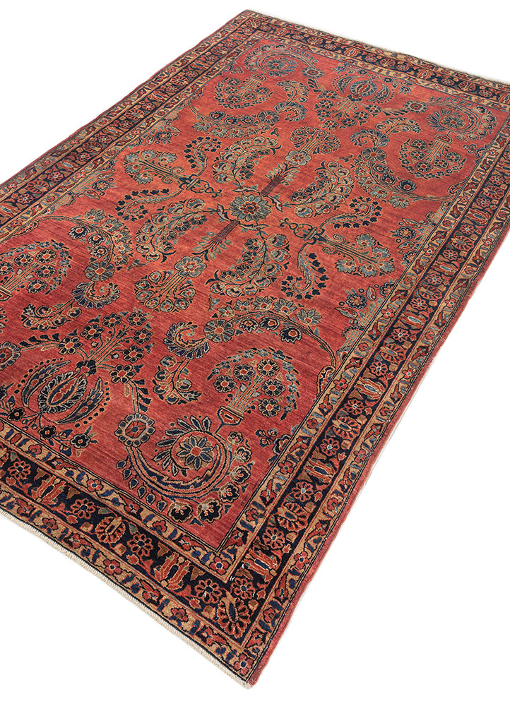 aalam red and orange wool hand knotted Rug - FloorShot