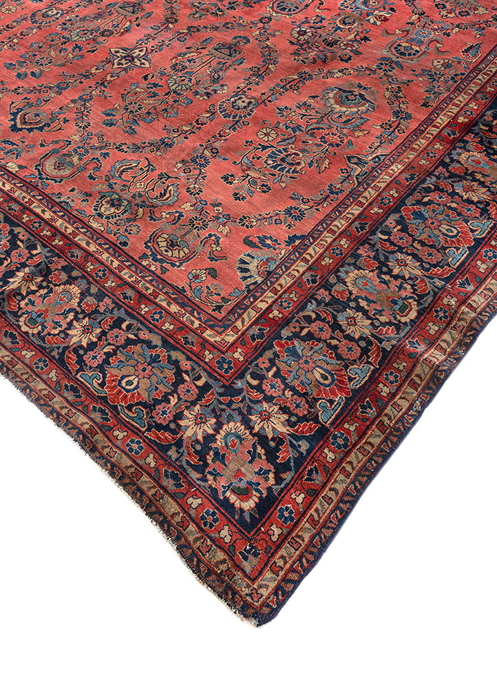 aalam red and orange wool hand knotted Rug - FloorShot