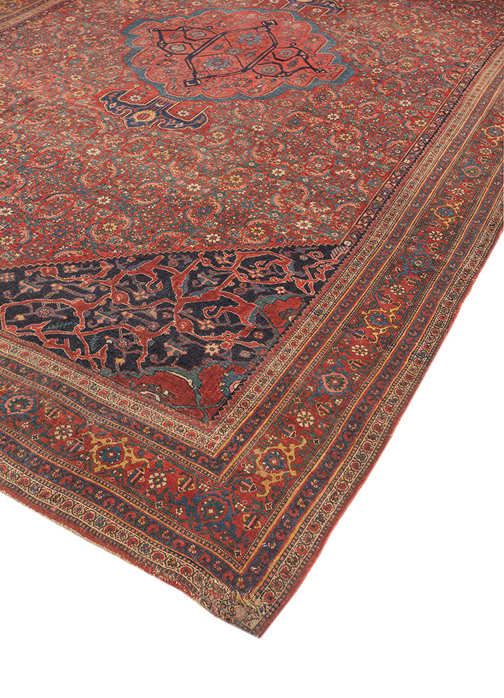 aalam red and orange wool hand knotted Rug - FloorShot