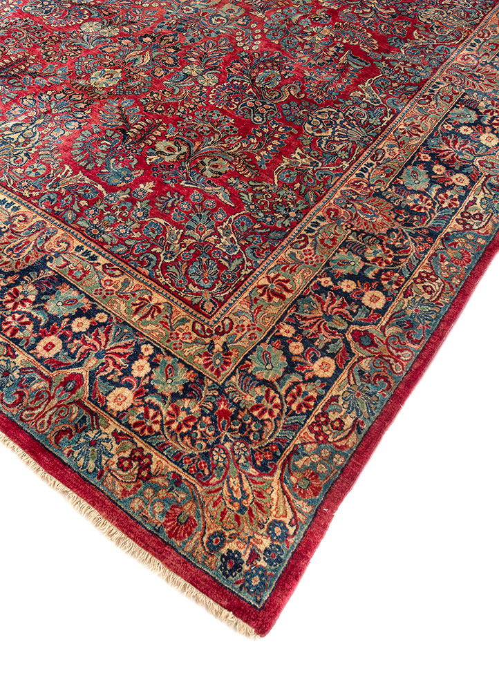 aalam red and orange wool hand knotted Rug - FloorShot
