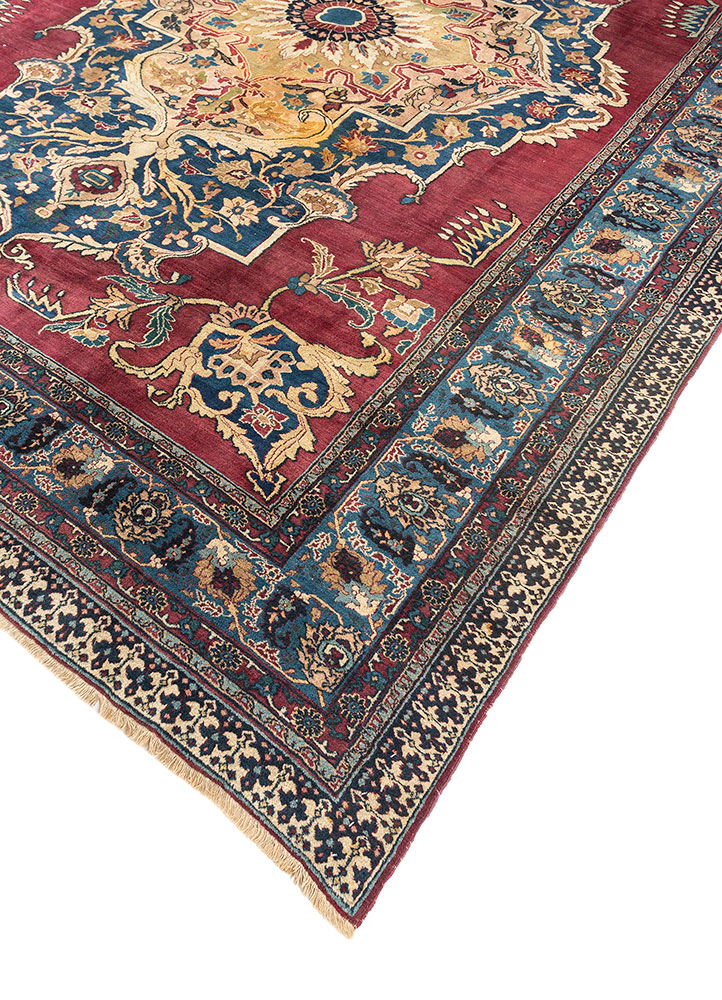 aalam red and orange wool hand knotted Rug - FloorShot