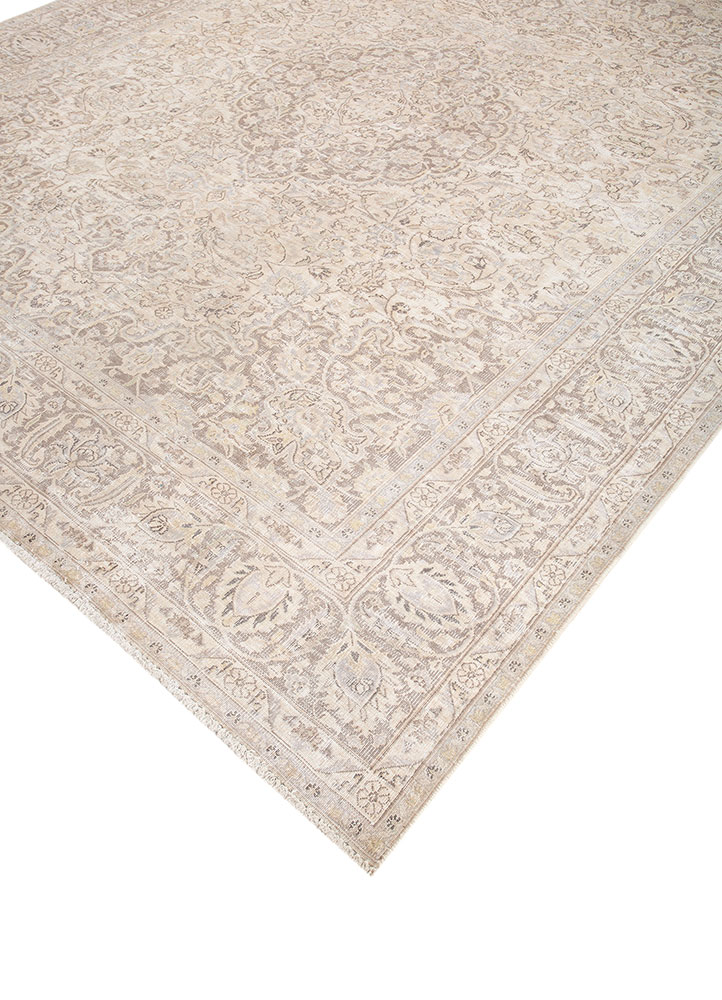 aalam beige and brown wool hand knotted Rug - FloorShot