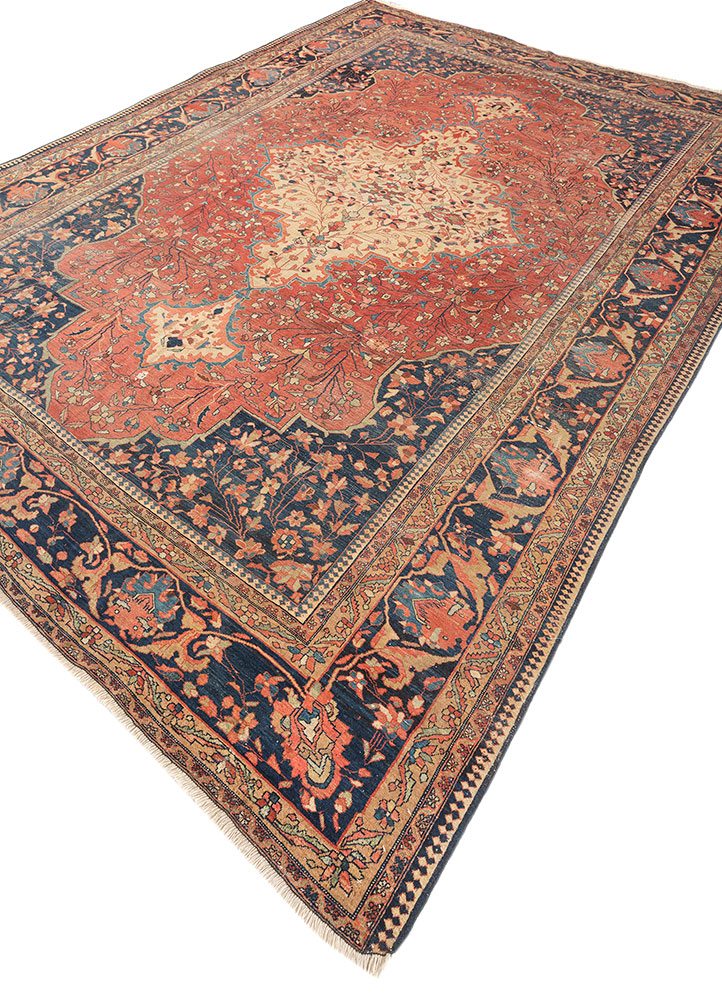 aalam red and orange wool hand knotted Rug - FloorShot