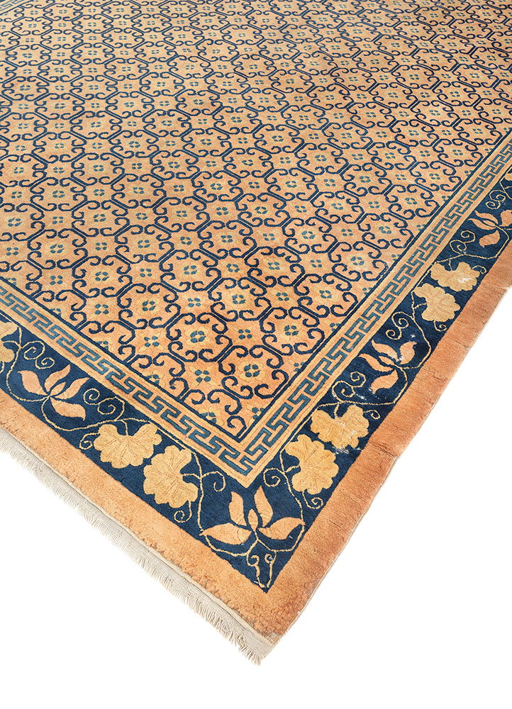 aalam red and orange wool hand knotted Rug - FloorShot