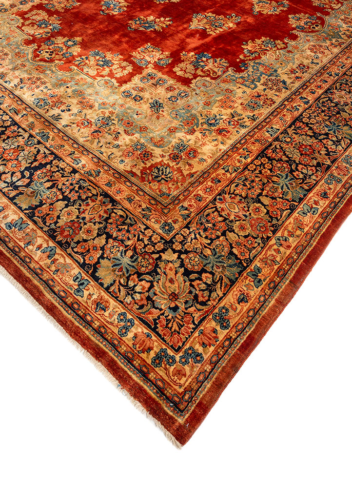 aalam red and orange wool hand knotted Rug - FloorShot