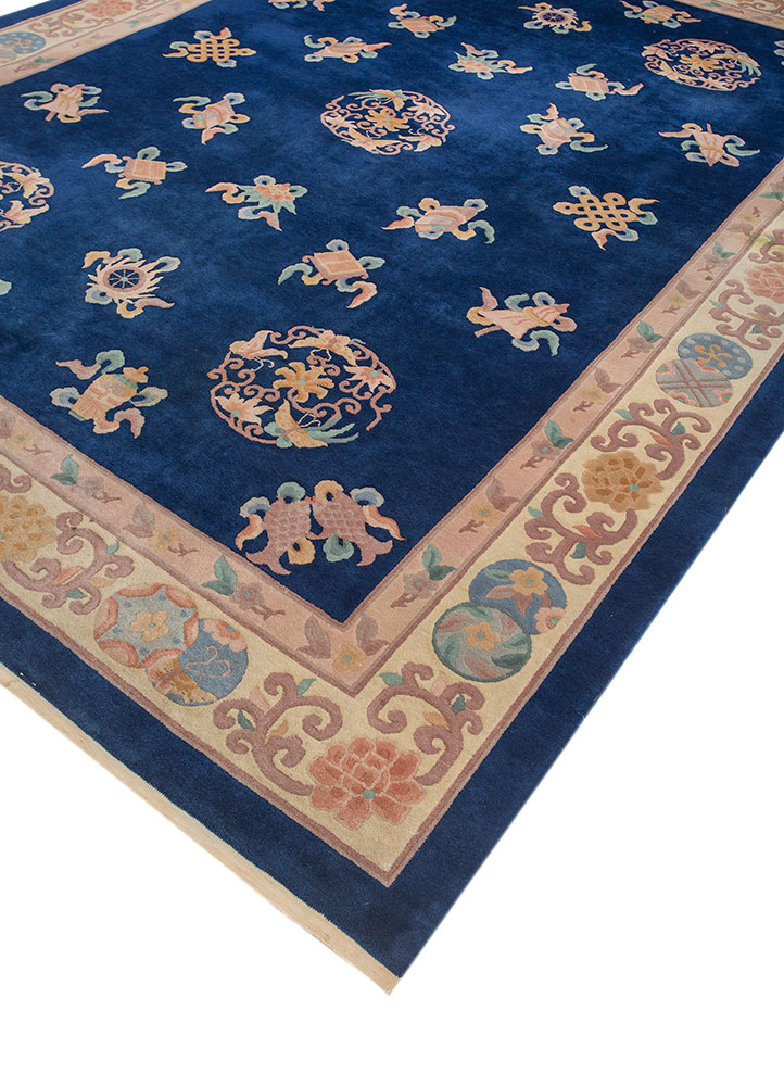 pechino blue wool hand knotted Rug - FloorShot