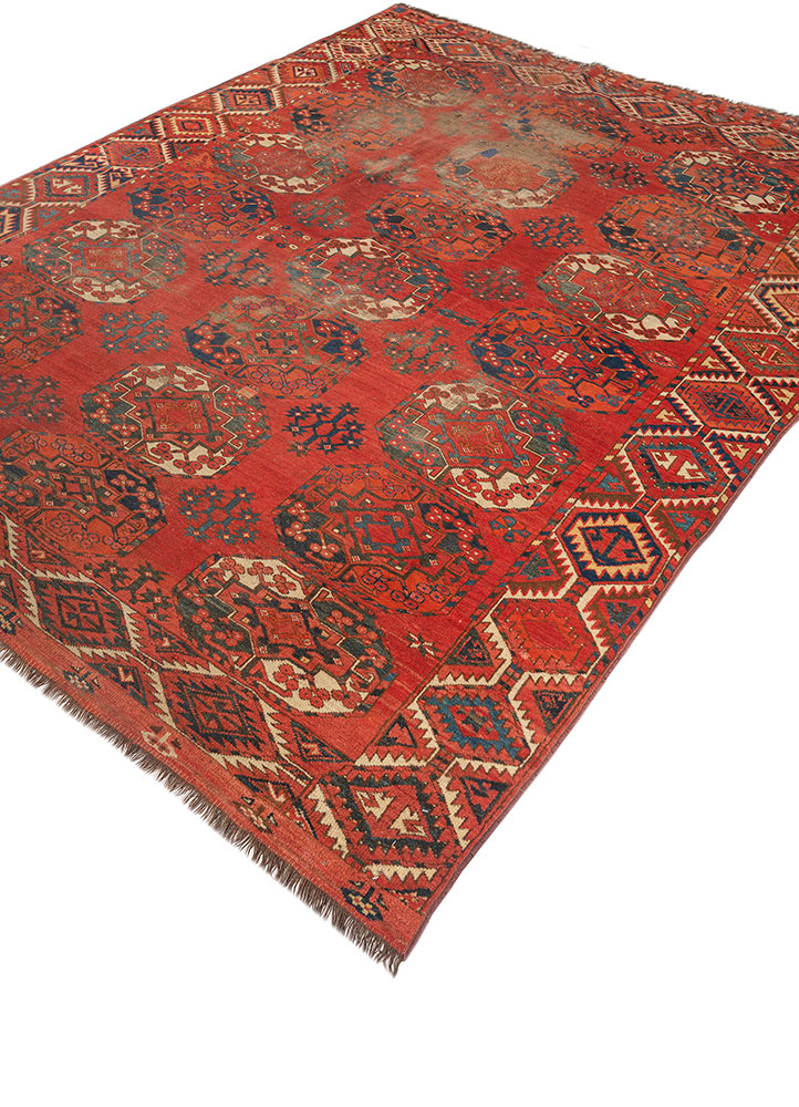 kiaan red and orange wool hand knotted Rug - FloorShot