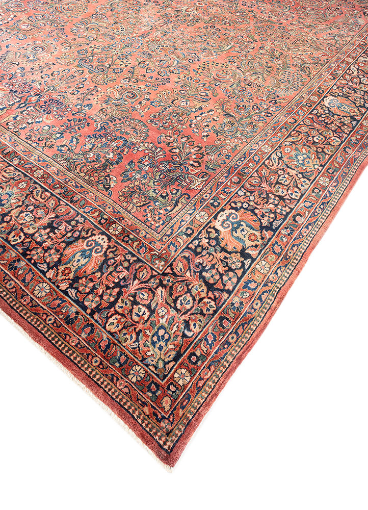 aalam red and orange wool hand knotted Rug - FloorShot