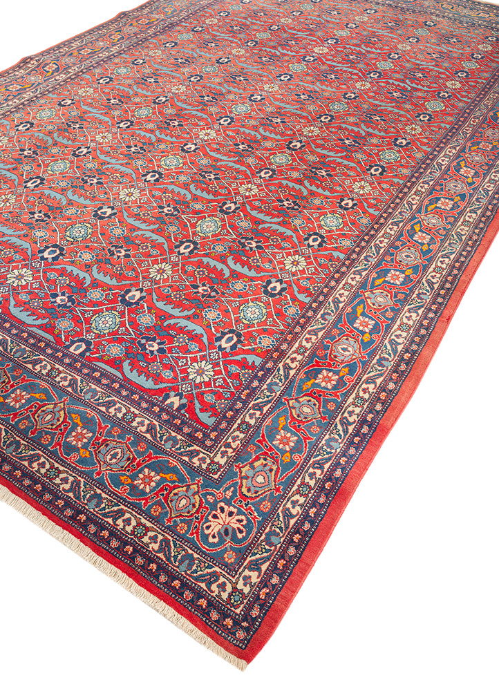 aalam red and orange wool hand knotted Rug - FloorShot