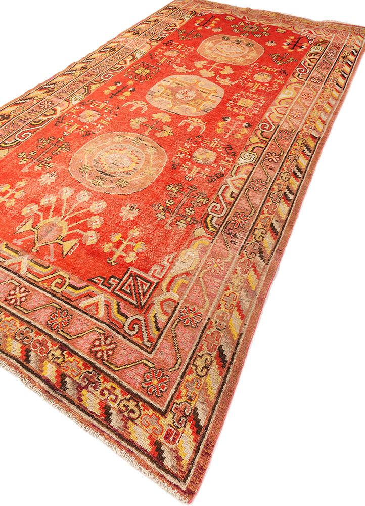 aalam red and orange wool hand knotted Rug - FloorShot