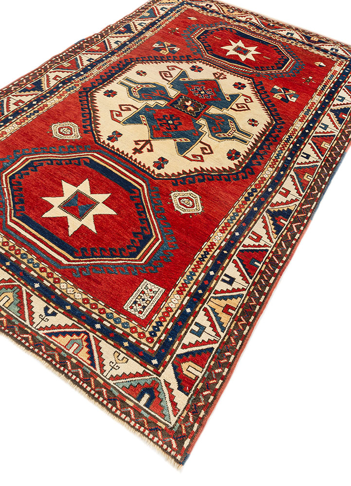 kiaan red and orange wool hand knotted Rug - FloorShot