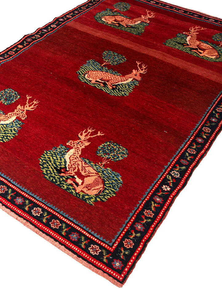 aalam red and orange wool hand knotted Rug - FloorShot