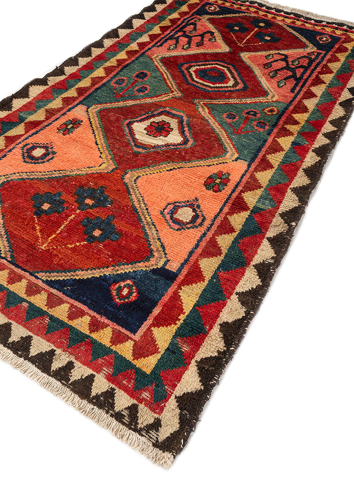 nuray red and orange wool hand knotted Rug - FloorShot