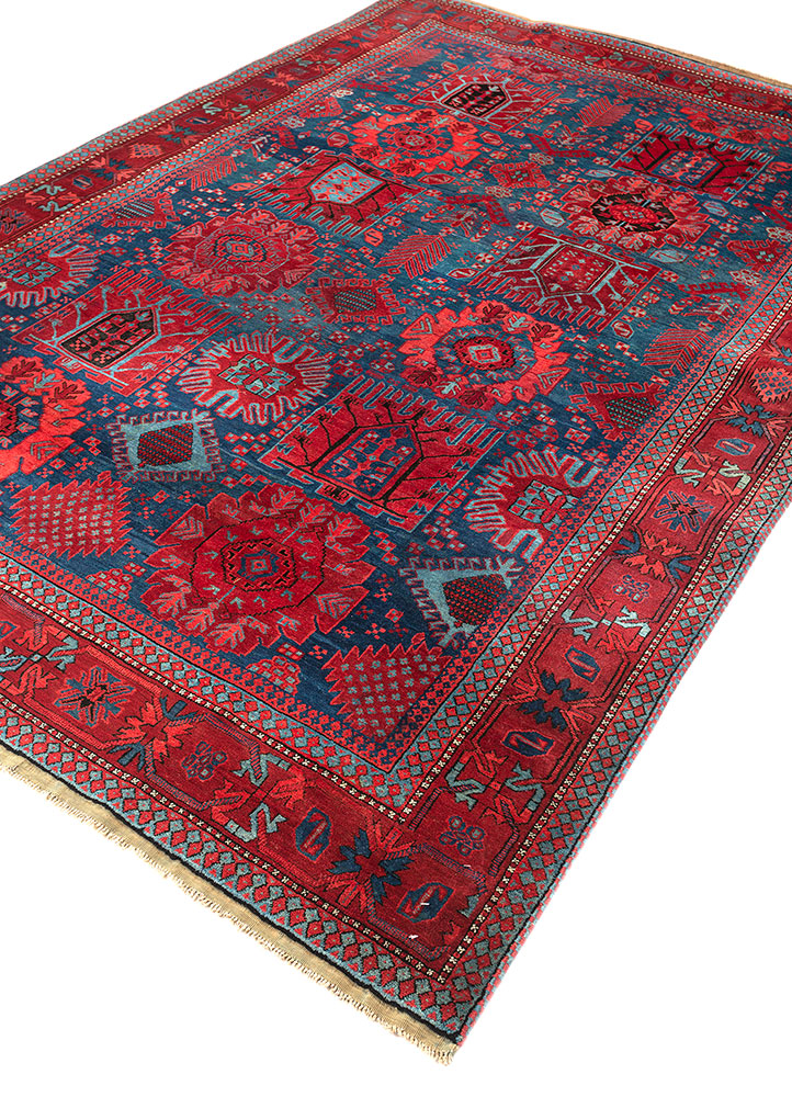 aalam red and orange wool hand knotted Rug - FloorShot