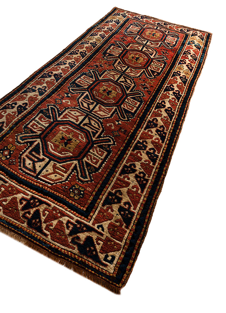 kiaan red and orange wool hand knotted Rug - FloorShot