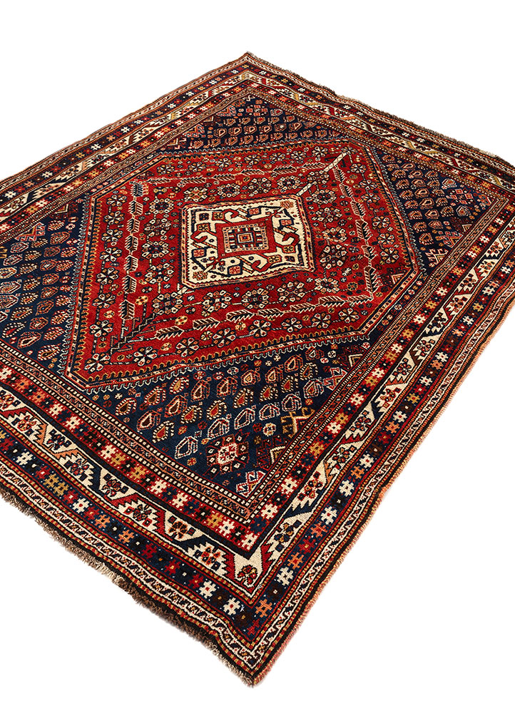 aalam red and orange wool hand knotted Rug - FloorShot