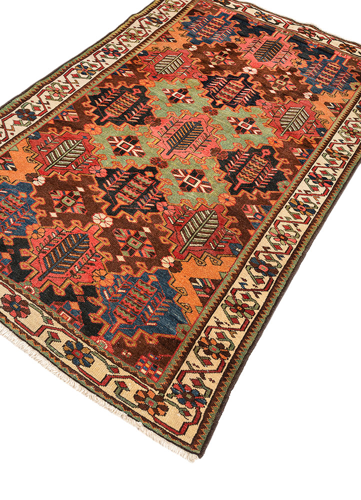 aalam beige and brown wool hand knotted Rug - FloorShot