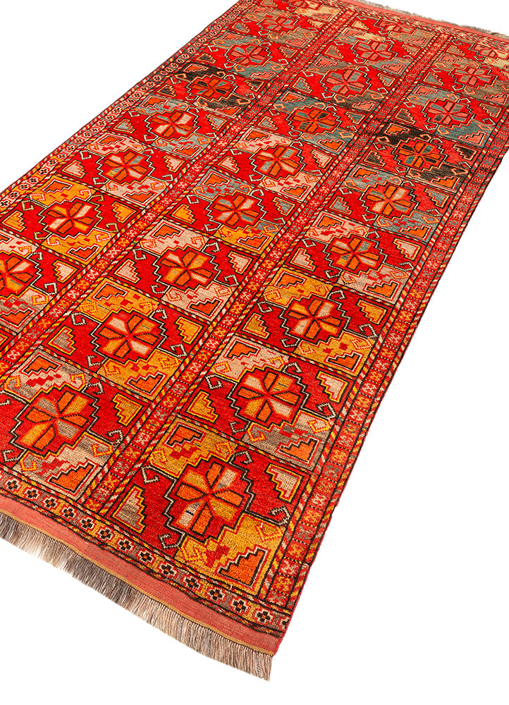 nuray red and orange wool hand knotted Rug - FloorShot