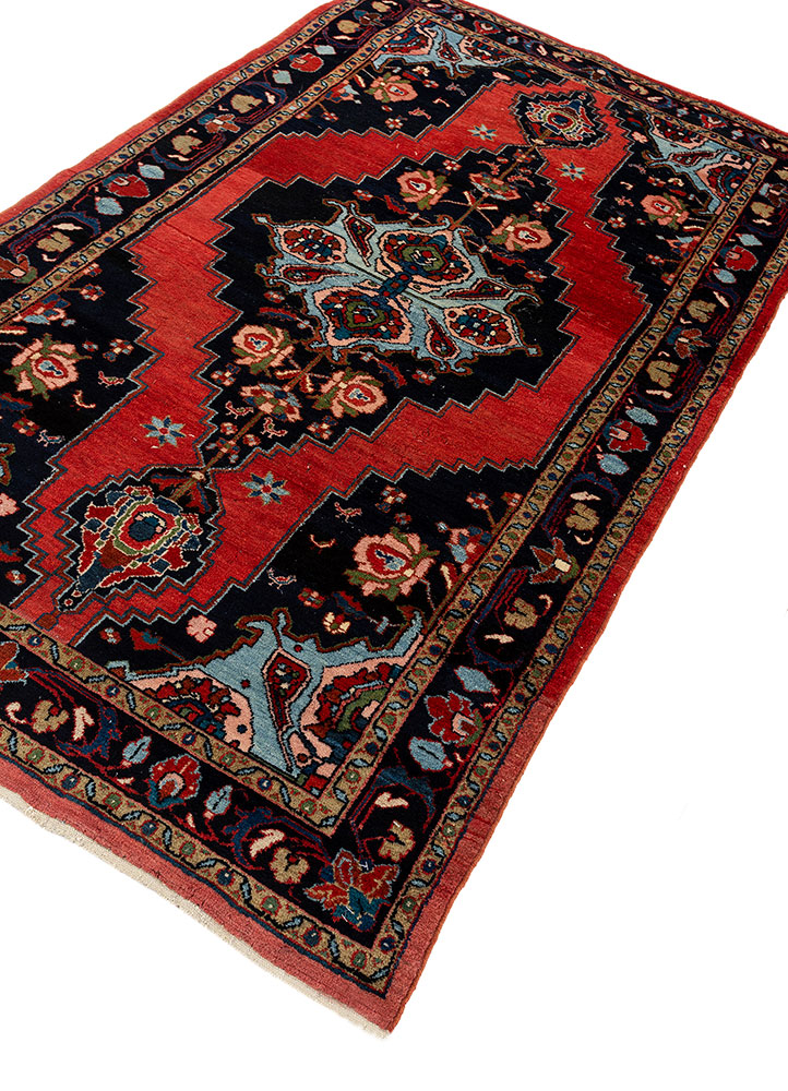 aalam red and orange wool hand knotted Rug - FloorShot