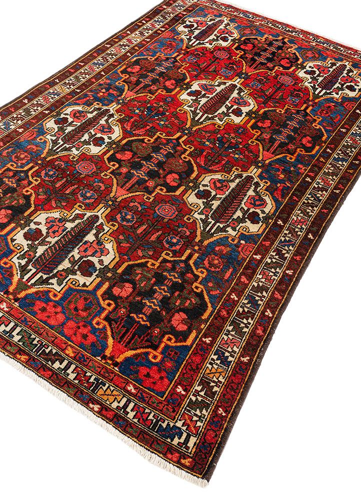 aalam red and orange wool hand knotted Rug - FloorShot