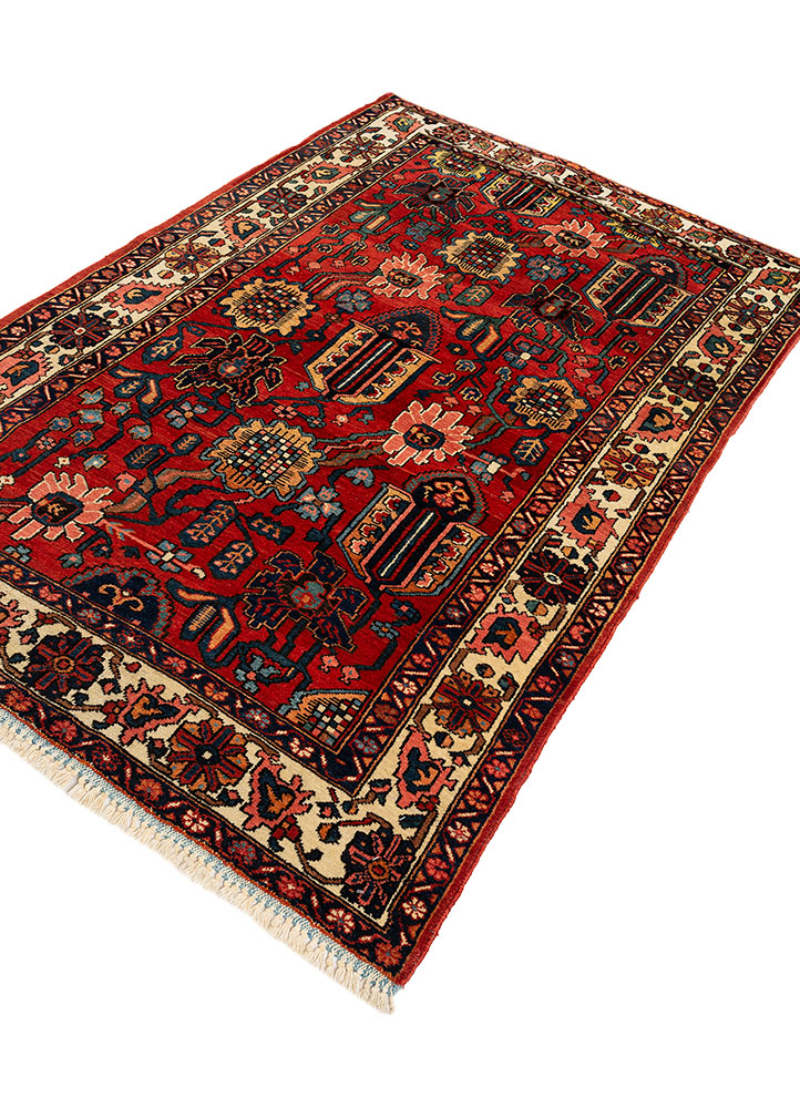 aalam red and orange wool hand knotted Rug - FloorShot