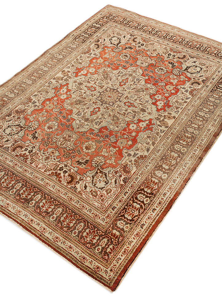 aalam red and orange wool hand knotted Rug - FloorShot