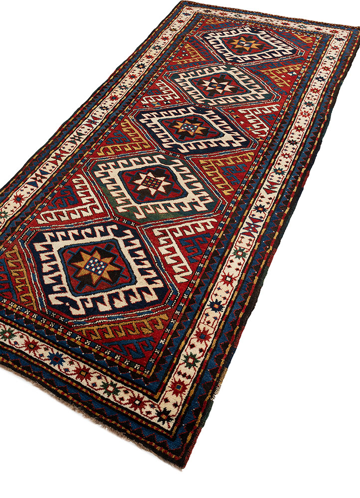 aalam red and orange wool hand knotted Rug - FloorShot