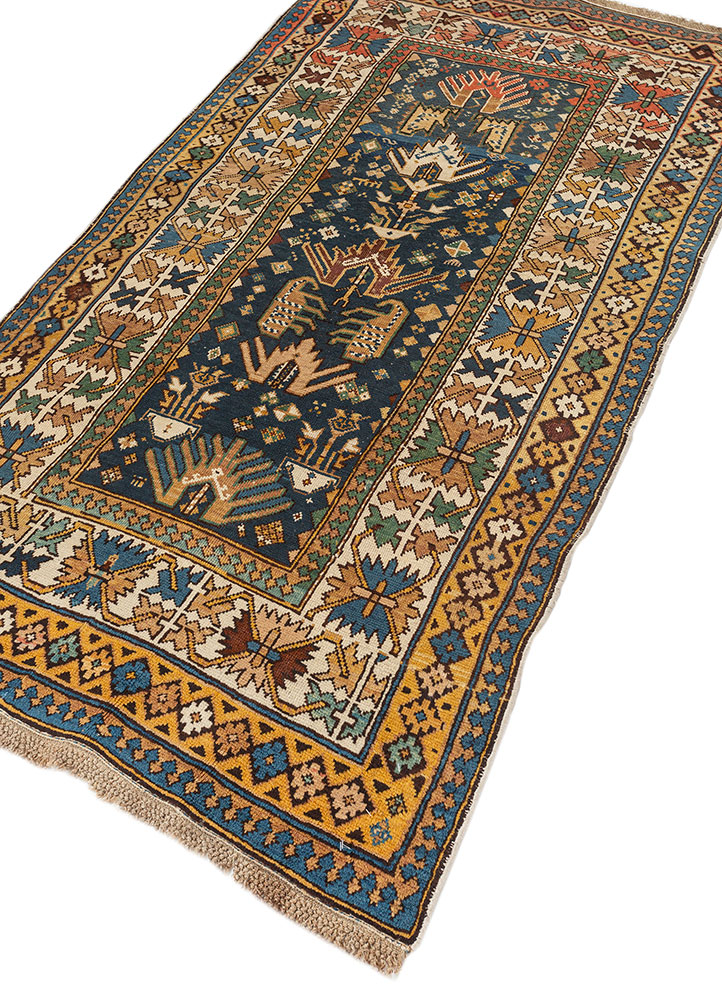 aalam blue wool hand knotted Rug - FloorShot