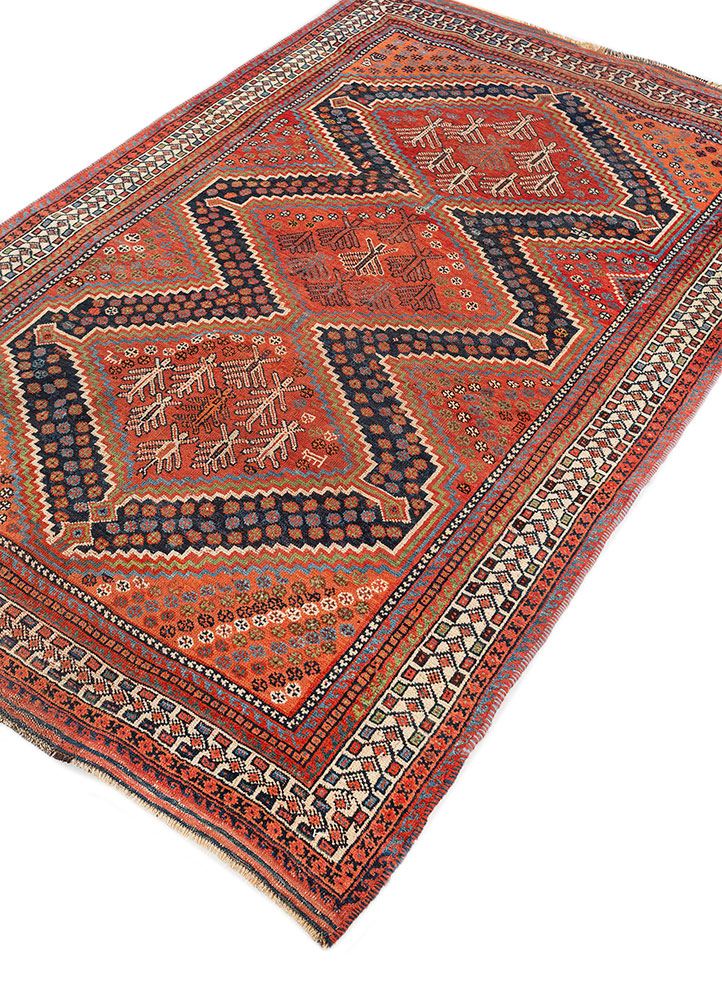 kiaan red and orange wool hand knotted Rug - FloorShot